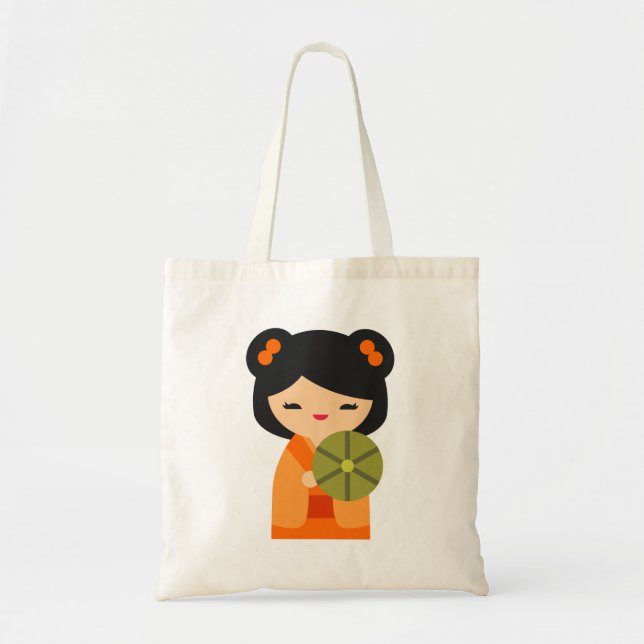 Tote Bag Cute orange Kokeshi poupées japonaises (Devant)