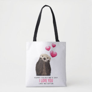 Tote Bag Cute Otter with Hearts Valentine