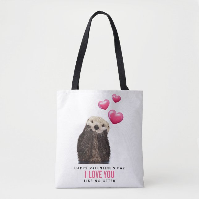 Tote Bag Cute Otter with Hearts Valentine (Devant)