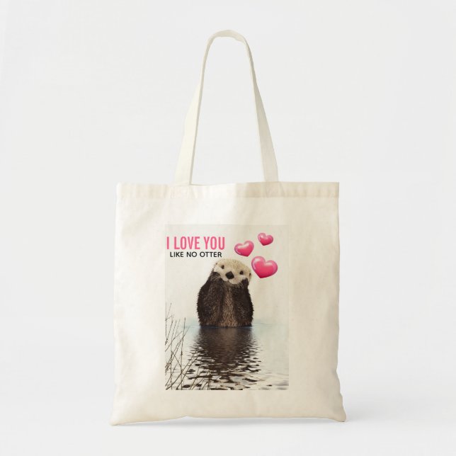 Tote Bag Cute Otter with Hearts Valentine (Devant)