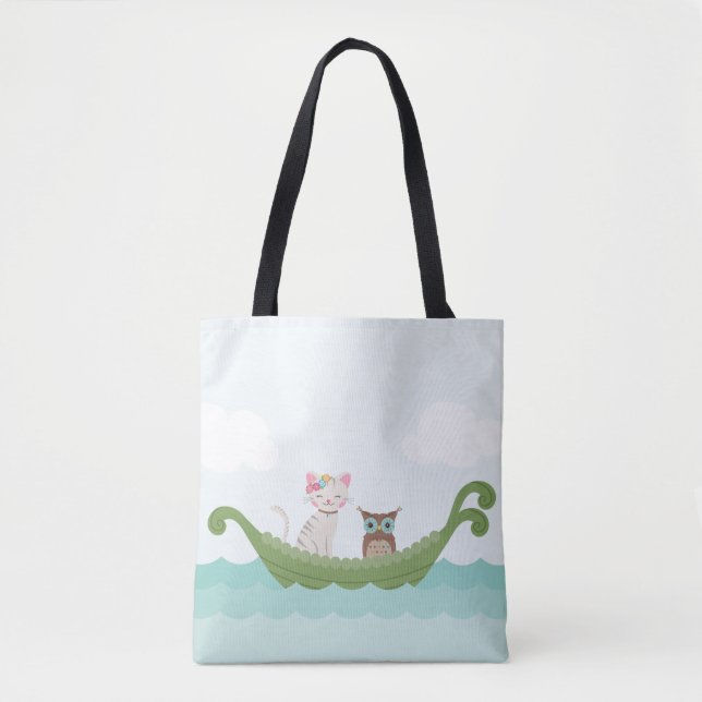 Tote Bag Cute Owl et Pussycat en bateau (Devant)