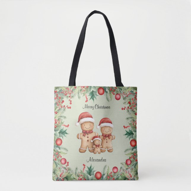Tote Bag Cute pain d'épices biscuit Noël de famille (Devant)