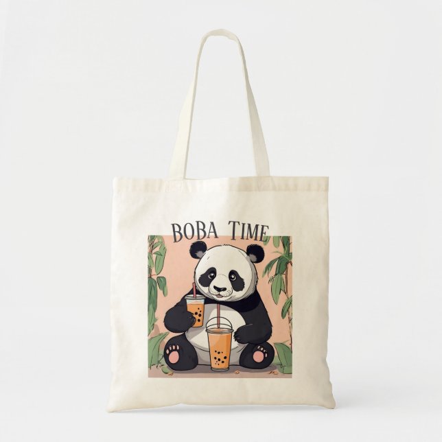 Tote Bag Cute Panda boire du thé à bulle, du boba tea (Devant)
