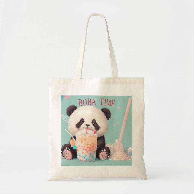 Tote Bag Cute Panda boire du thé à bulle, du boba tea (Devant)