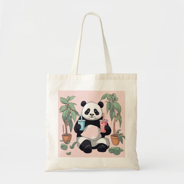 Tote Bag Cute Panda boire du thé à bulle, du boba tea (Devant)