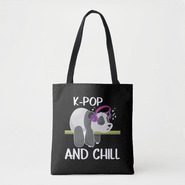 Tote Bag Cute Panda Headphones Corée Pop Lover K-Pop Music (Devant)