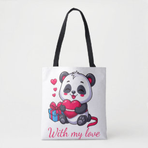 Tote Bag Cute Panda Hugging Heart