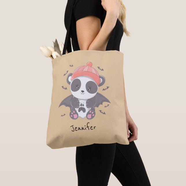 Tote Bag Cute Panda Vampire et Bats Gold Halloween (De près)