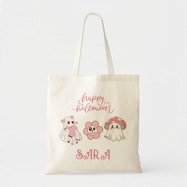 Tote Bag Cute Pastel Halloween avec Fleur et Champignons Fa (Devant)