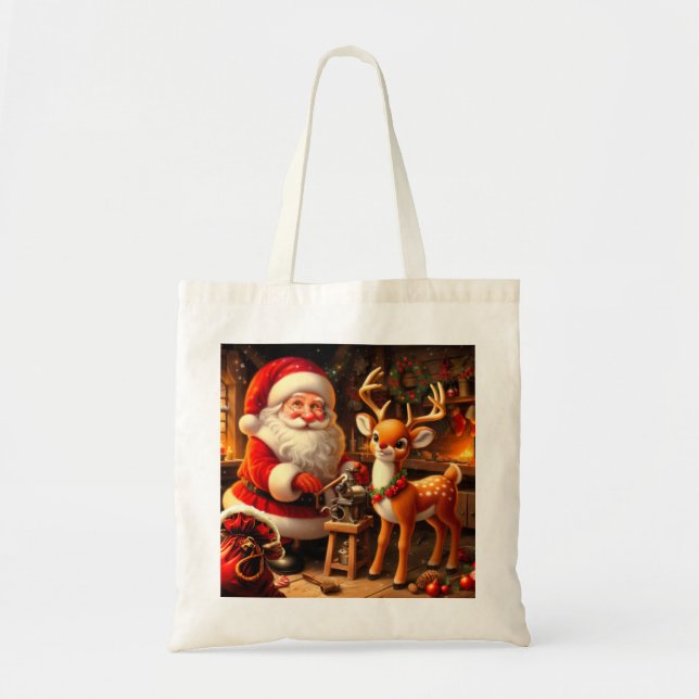 Tote Bag Cute Père Noël et Reindeer (Devant)