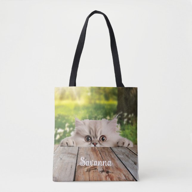 Tote Bag Cute Perse Peeking Chat (Devant)