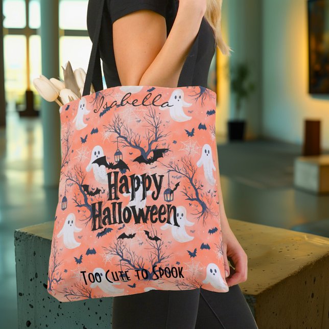 Tote Bag Cute personnalisable Fantôme d'Halloween avec chau (Créateur téléchargé)