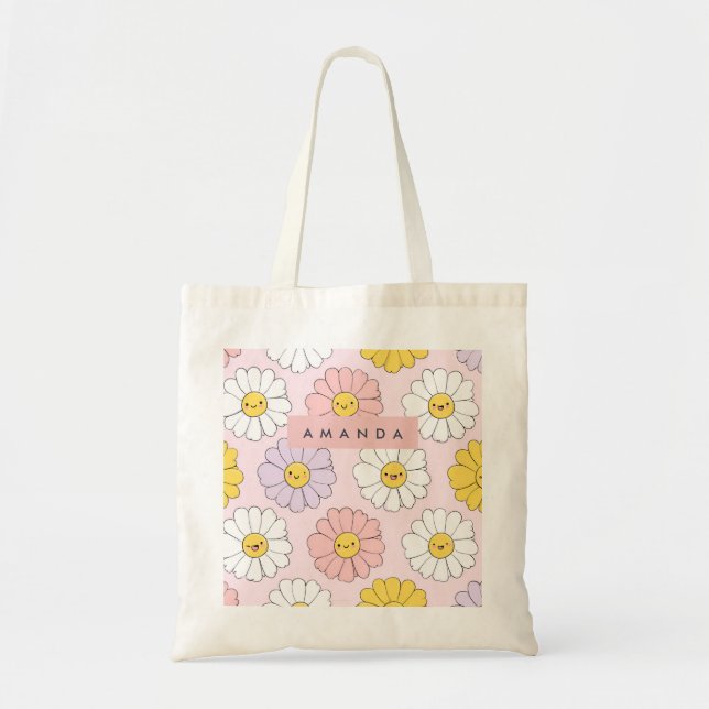Tote Bag Cute personnalisée Kawaii Pastel Daisy Fleurs Face (Devant)