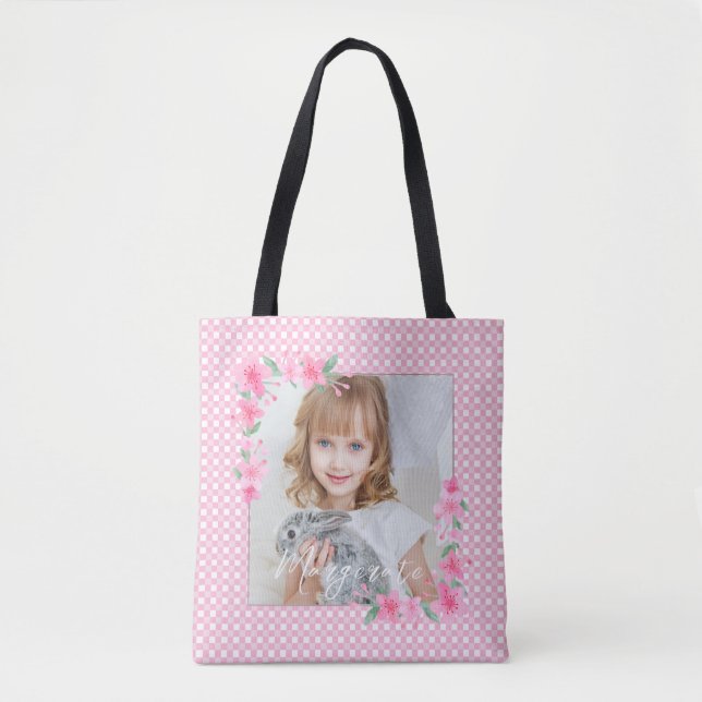 Tote Bag Cute Personnalisée une photo rose (Devant)