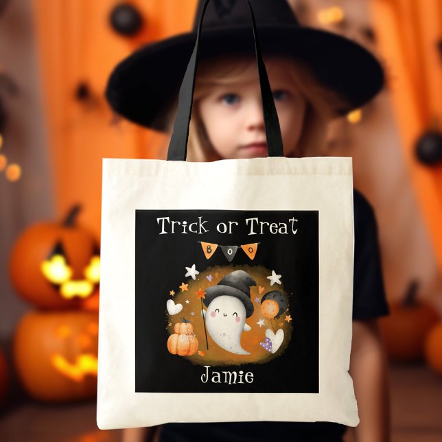 Tote Bag Cute Petit Boo Orange Black Candy Halloween (Cute Little Boo Orange Black Candy Halloween Tote Bag)