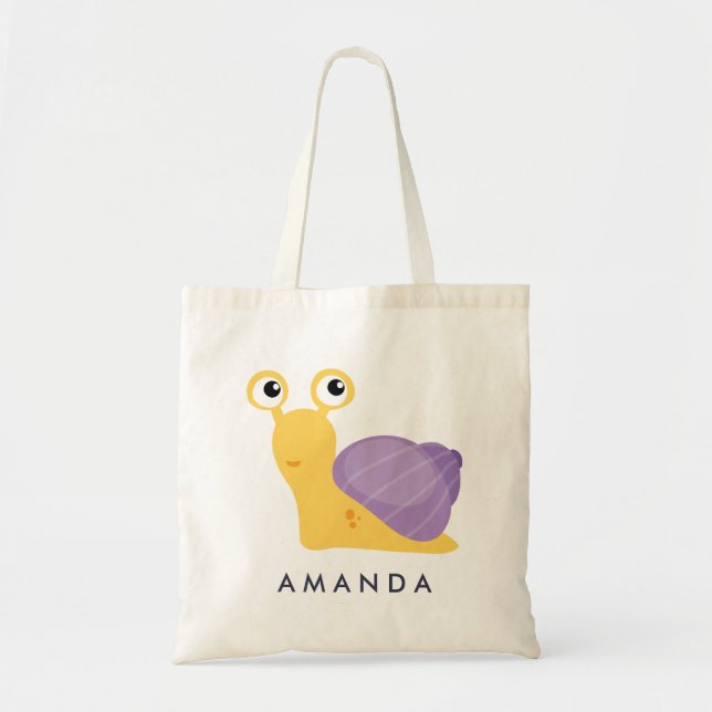 Tote Bag Cute petit mauve SNAIL personnalisé (Devant)