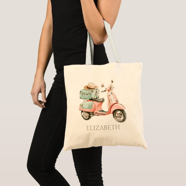 Tote Bag Cute Pink and Aqua Coastal Scooter (Devant (produit))