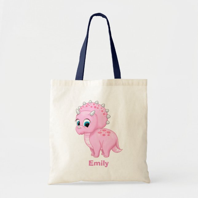 Tote Bag Cute Pink Baby Triceratops Dinosaur (Devant)