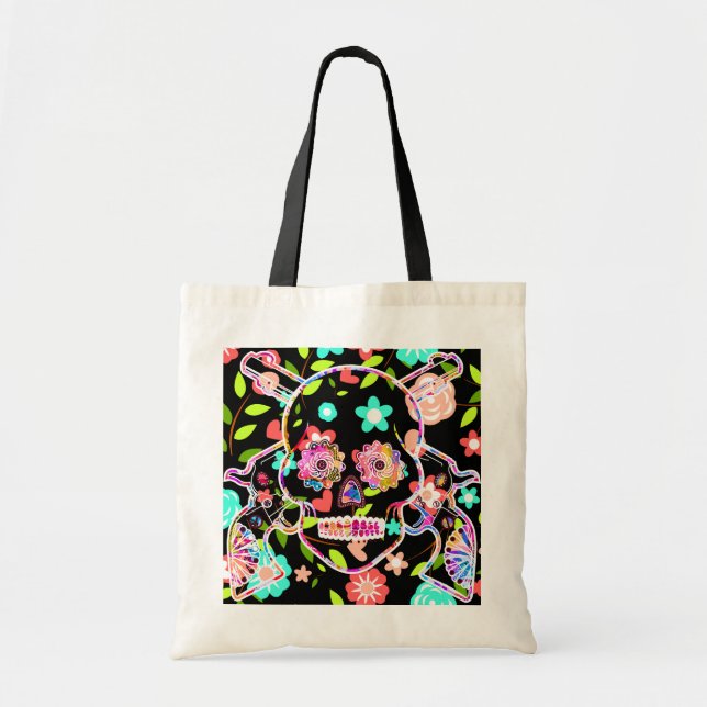 Tote Bag Cute plaque florale colorée crâne (Devant)