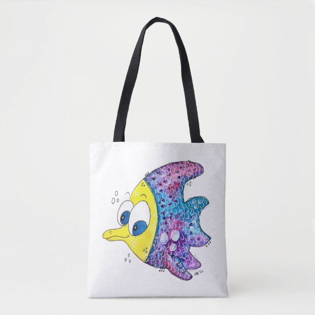 Tote Bag Cute poisson blanc coloré (Devant)