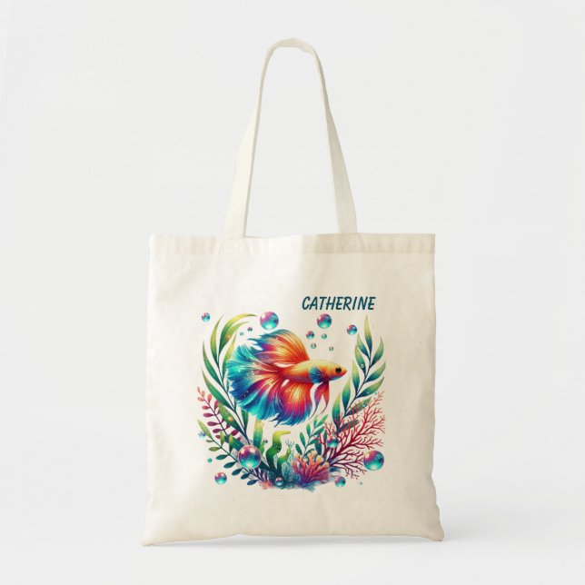 Tote Bag Cute poisson d'océan ajouter nom plage (Devant)