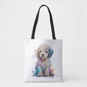 Tote Bag Cute Poodé Chiot Aquarelle Art