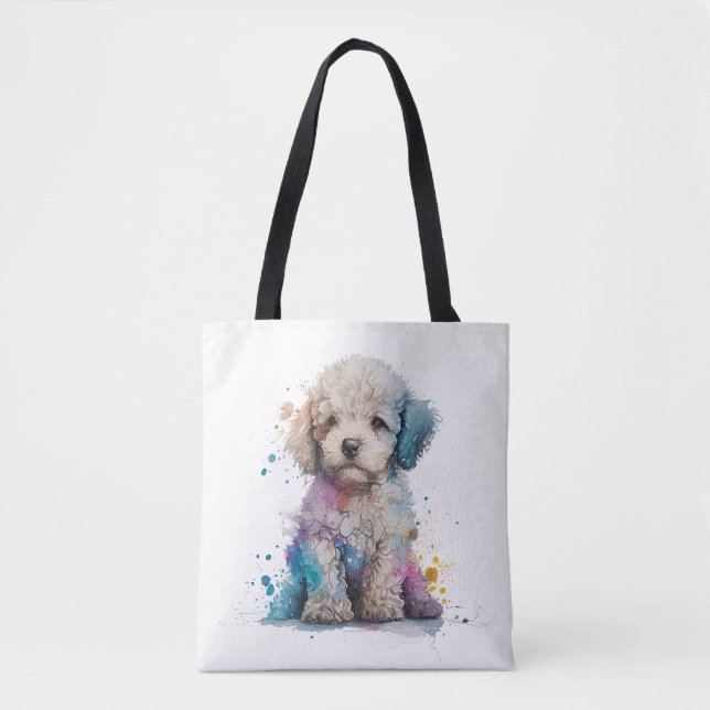 Tote Bag Cute Poodé Chiot Aquarelle Art (Devant)