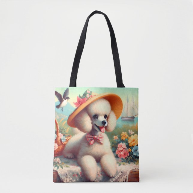 Tote Bag Cute Poodle peinture Vintage (Devant)