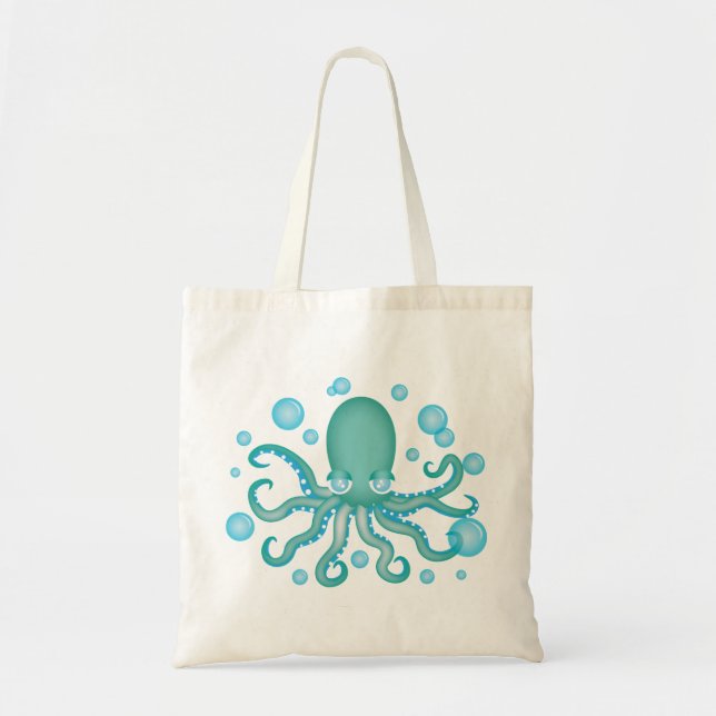 Tote Bag Cute poulpe Turquoise (Devant)