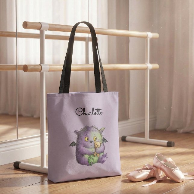 Tote Bag Cute Purple Green Fluffy Monster Buddy (Créateur téléchargé)