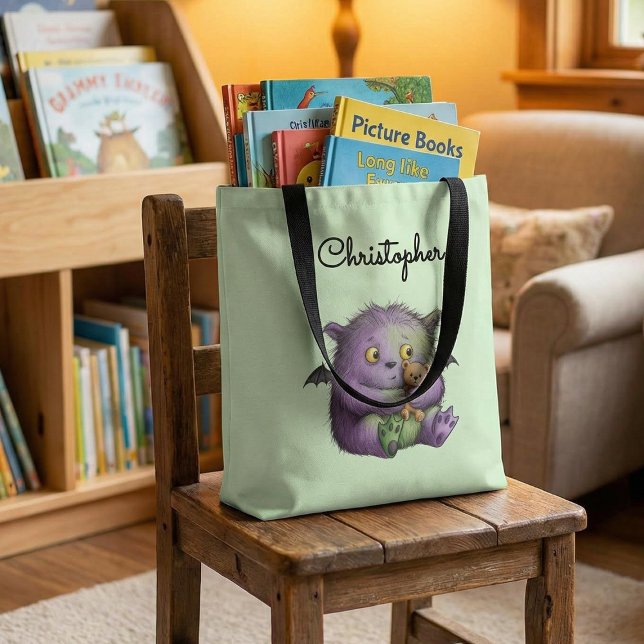 Tote Bag Cute Purple Green Fluffy Monster Buddy (Créateur téléchargé)