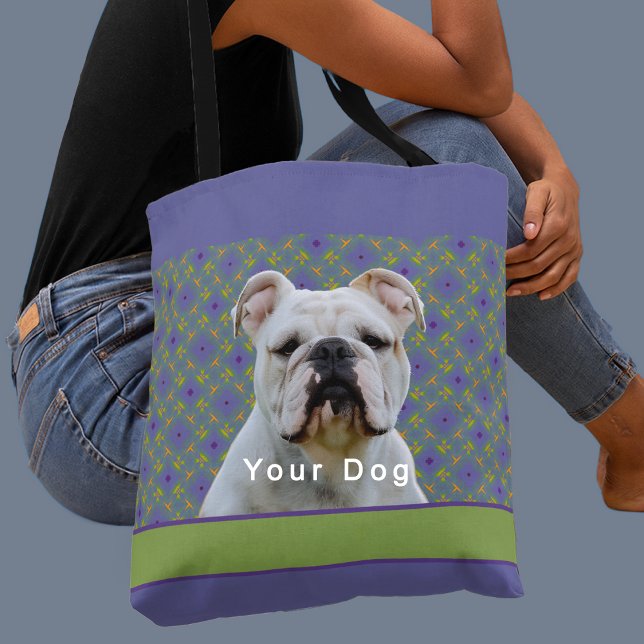 Tote Bag Cute Purple Modern Photo Gift for Puppy Dog Mom (Créateur téléchargé)