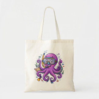 Tote Bag Cute Purple Octopus Treasure Hunter