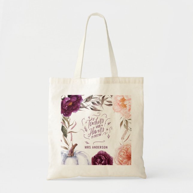 Tote Bag cute purple pink floral elegant teacher (Devant)