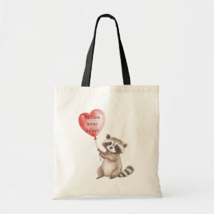 Tote Bag Cute Raccoon Heart Balloon