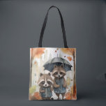 Tote Bag Cute Raccoons in the Rain<br><div class="desc">Cute Raccoons in the Rain holding an umbrella</div>