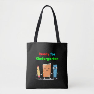 Tote Bag Cute Ready for Kindergarten School Book Dark Color