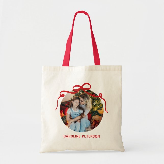 Tote Bag Cute Red Coquette Bow Ribbon Custom Photo Gift (Devant)