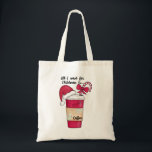 Tote Bag Cute Red Santa Hat Coffee Candy Cane Christmas<br><div class="desc">This cute and artsy Christmas design is the perfect way to spread the holiday spirit. It features a hand-drawn and hand-painted red, green, white, and black watercolor coffee cup with a decorative paper sleeve, a Santa Claus hat, and a candy cane with a bow illustration on top of a simple...</div>