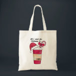 Tote Bag Cute Red Santa Hat Coffee Candy Cane Christmas<br><div class="desc">This cute and artsy Christmas design is the perfect way to spread the holiday spirit. It features a hand-drawn and hand-painted red, green, white, and black watercolor coffee cup with a decorative paper sleeve, a Santa Claus hat, and a candy cane with a bow illustration on top of a simple...</div>