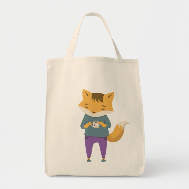 Tote Bag Cute renard avec tasse de thé (Devant)