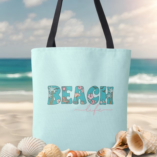Tote Bag Cute Retro Beach Life Blue (Créateur téléchargé)
