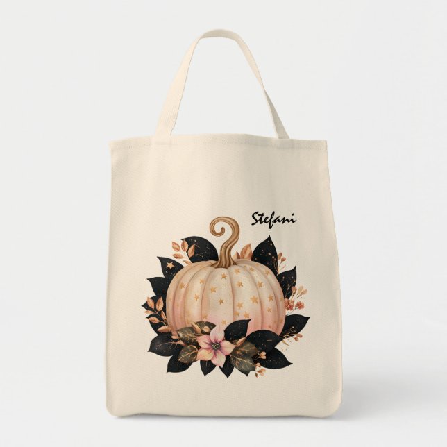 Tote Bag Cute Retro Blush Citrouille rose Personnalisé (Devant)