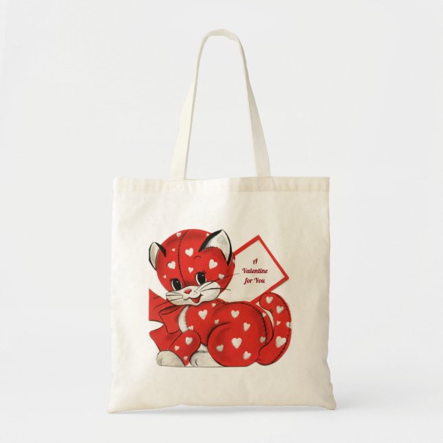 Tote Bag Cute Retro Red Kitten Valentine Budget (Devant)