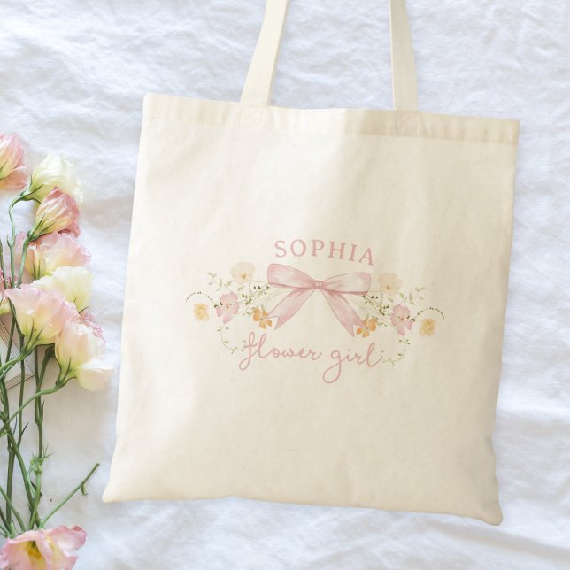 Tote Bag Cute Rose Bow et Fleur sauvage moderne Flower Girl (Créateur téléchargé)
