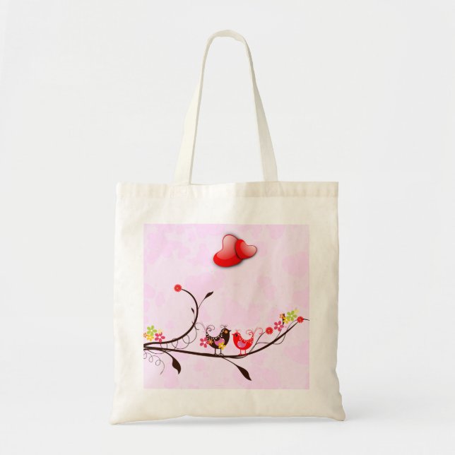 Tote Bag Cute Rose Brown & Rouge Valentines Inséparables (Devant)