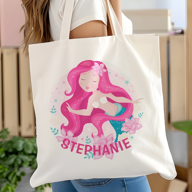 Tote Bag Cute rose cheveux sirène filles Imaginaire personn (Créateur téléchargé)