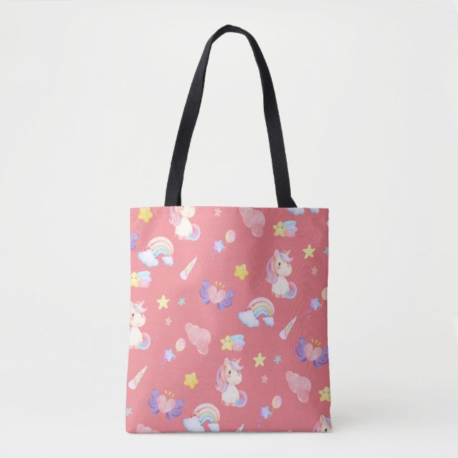 Tote Bag Cute rose douce licorne arc-en-ciel Motif (Devant)