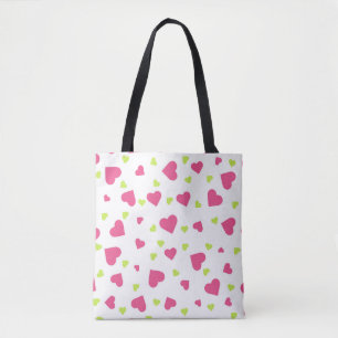 Tote Bag Cute rose et vert Tumbling Hearts Motif
