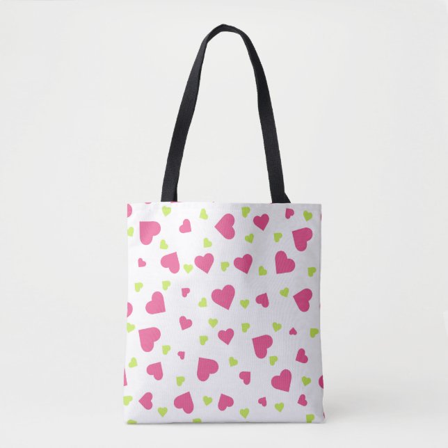 Tote Bag Cute rose et vert Tumbling Hearts Motif (Devant)